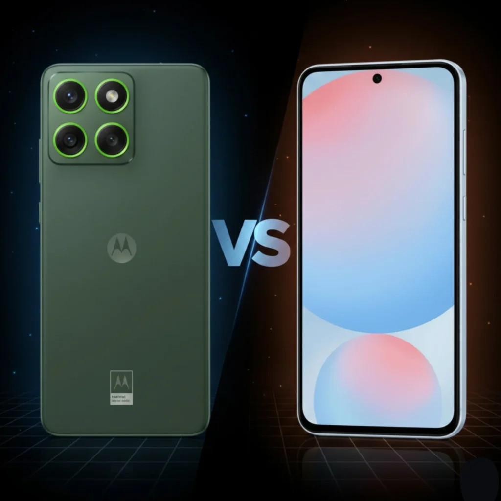 Motorola S70 vs Samsung S24 FE side by side comparison showing design difference 2025