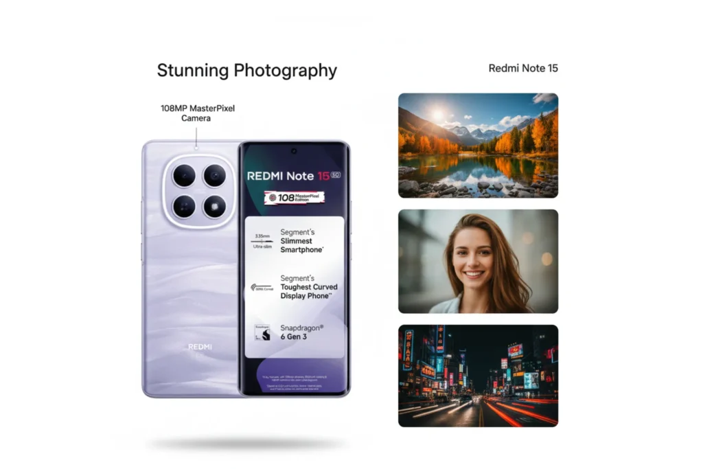 Redmi Note 15 camera samples showing daylight and portrait photography