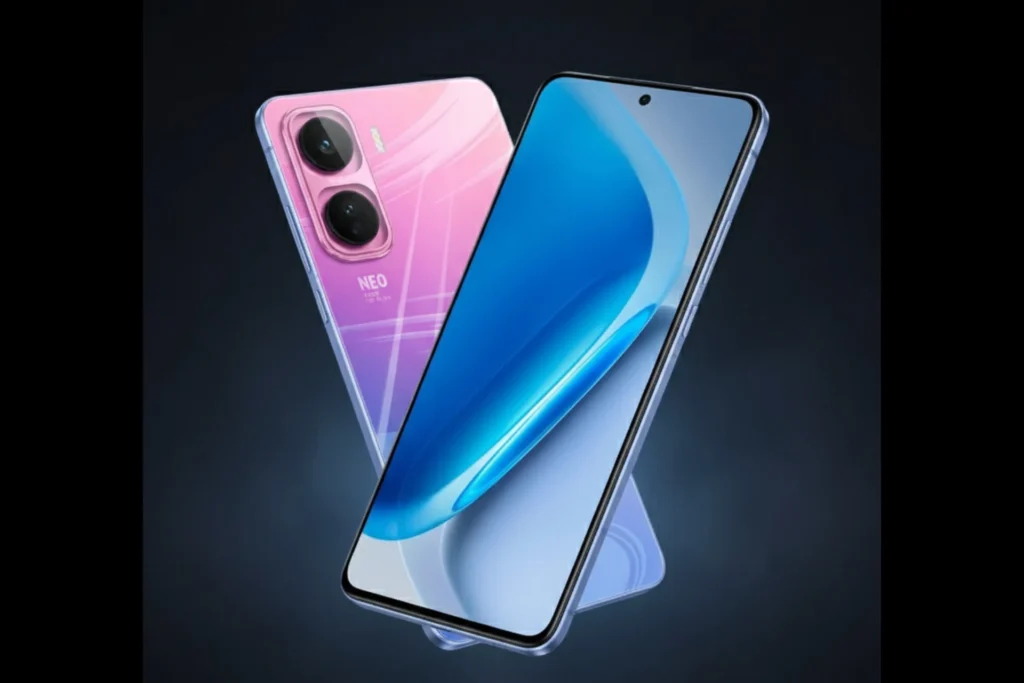 iQOO Neo 11 5G smartphone with color-shifting blue-pink design and Snapdragon 8 Elite processor